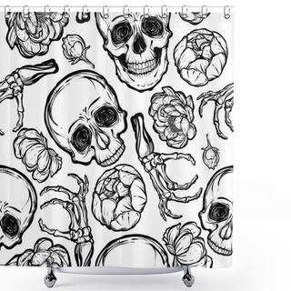 Personality  Skulls, Peony, Bones Illustration Shower Curtains