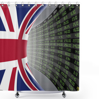 Personality  Flag Of The United Kingdom With A Large Display Of Daily Stock Market Price And Quotations. Shower Curtains