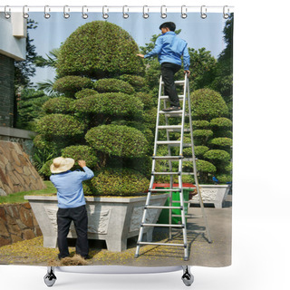 Personality  Asian Worker, Decorative Plant,  Bonsai Tree Shower Curtains