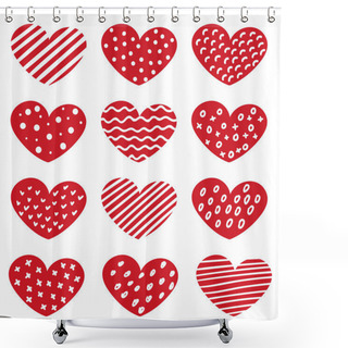 Personality  Set Of Hand Drawn Hearts With Different Patterns Isolated Vector Illustration. Shower Curtains