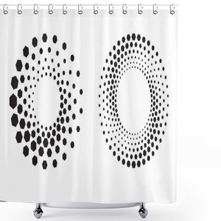 Personality  Halftone Round As Icon Or Background. Black Abstract Vector Circle Frame With Hexagons As Logo Or Emblem. Circle Border Isolated On The White Background For Your Design. Shower Curtains