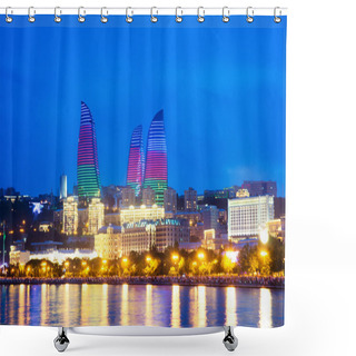 Personality  Baku Azerbaijan At Caspian Sea- Night Photo Shower Curtains