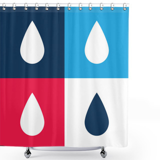 Personality  Black Ink Drop Shape Blue And Red Four Color Minimal Icon Set Shower Curtains