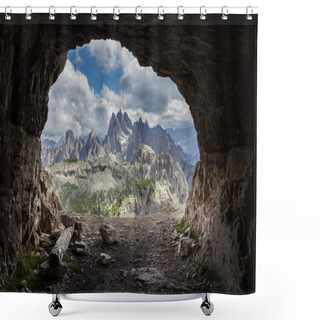 Personality  Panorama From Man-made Caves, Dolomites, Italy. Shower Curtains