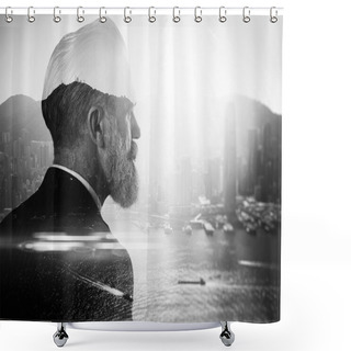 Personality  Bearded Businessman And Contemporary City Shower Curtains