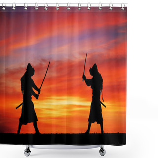 Personality  Silhouette Of Samurais In Duel. Picture With Two Samurais And Sunset Shower Curtains