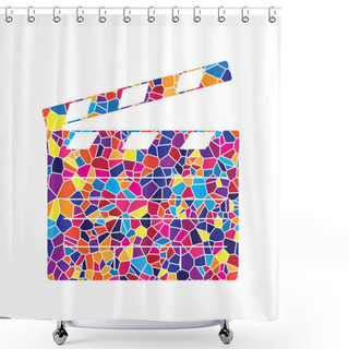 Personality  Film Clap Board Cinema Sign. Vector. Stained Glass Icon On White Shower Curtains