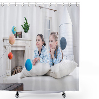 Personality  Girls Looking At Planets Models Shower Curtains