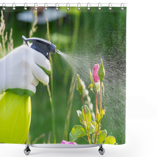 Personality  Close-up Hands Female Spray Gardening Plant Roses Shower Curtains