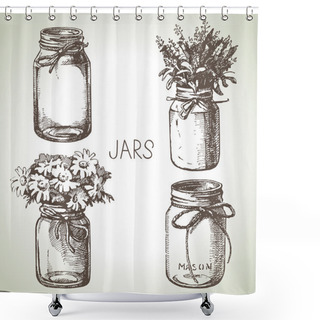 Personality  Rustic, Mason And Canning Jars  Set. Shower Curtains
