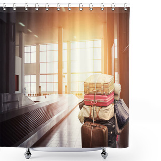 Personality  Many Suitcases And Bags On A Cart Shower Curtains