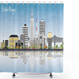 Personality  Baton Rouge Louisiana City Skyline With Color Buildings, Blue Sk Shower Curtains