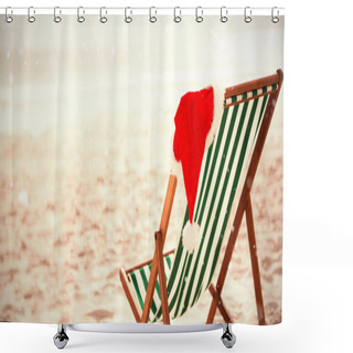 Personality  Santa Hat Kept On Empty Beach Chair Shower Curtains