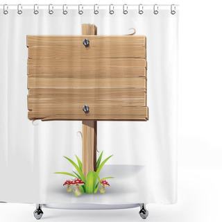 Personality  Wooden Sign On A Grass With Mushrooms. Shower Curtains