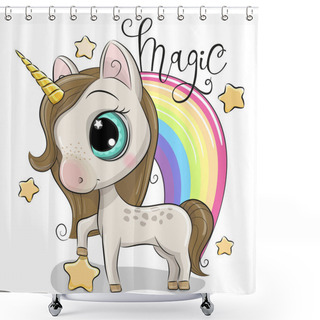Personality  Cute Cartoon Unicorn And A Rainbow Isolated On A White Background Shower Curtains
