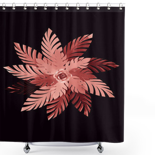Personality  Top View Of Paper Cut Coral Leaves With Flower Isolated On Black, Background Pattern Shower Curtains