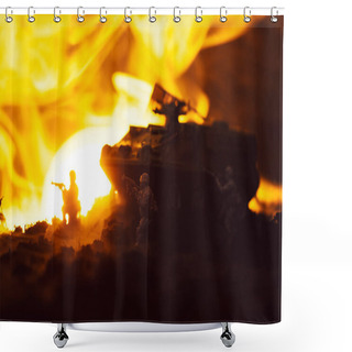 Personality  Toy Soldiers With Tank, Fire And Sunset On Black Background, Battle Scene Shower Curtains