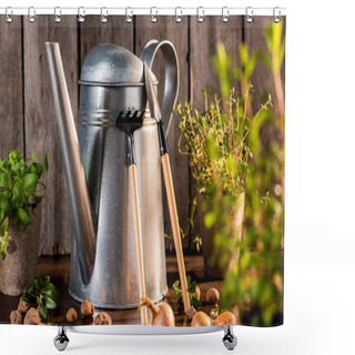 Personality  Watering Can And Garden Tools  Shower Curtains