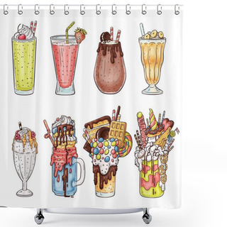 Personality  Colorful Milkshake Drawing Set - Healthy Drinks And Crazy Sweet Cocktails Shower Curtains