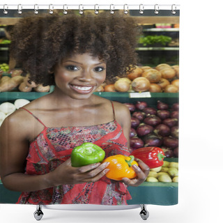 Personality  Woman Holding Bell Peppers Shower Curtains