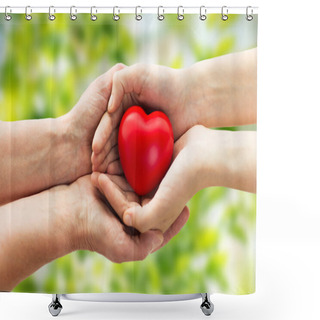 Personality  Senior And Young Woman Hands Holding Red Heart Shower Curtains