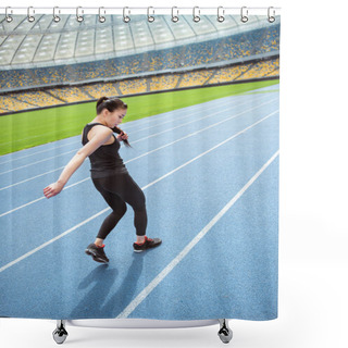 Personality  Sportswoman Running On Stadium  Shower Curtains