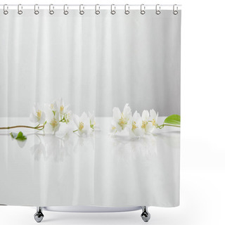 Personality  Fresh And Natural Jasmine Flowers On White Surface Shower Curtains