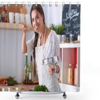 Personality  Cooking Woman In Kitchen With Wooden Spoon Shower Curtains