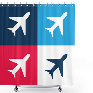Personality  Airplane Blue And Red Four Color Minimal Icon Set Shower Curtains