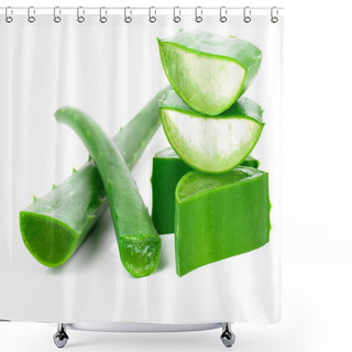 Personality  Aloe Vera Fresh Leaf. Isolated Over White Shower Curtains