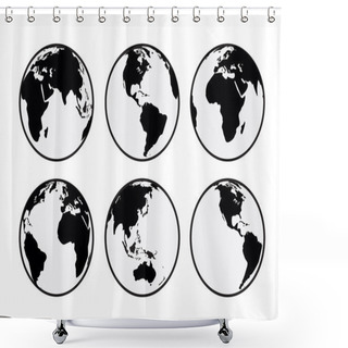 Personality  Six Black And White Vector Earth Globes Shower Curtains