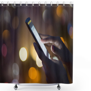 Personality  Woman Using Her Mobile Phone Shower Curtains
