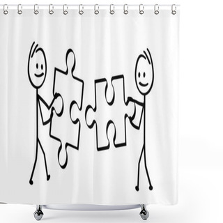Personality  Connecting Puzzle Elements. Teamwork, Jigsaw Puzzle Pieces Connection Line Pattern. Puzzle Pieces Icon Or Pictogram. Business Concept. Symbol Of Teamwork, Cooperation, Partnership. Shower Curtains