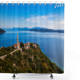 Personality  A Stunning Drone Photo Panorama Of A Sunny Day On A Beach In Croatia Perfect For A Vacation Shower Curtains