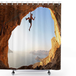 Personality  Rock Climber At Sunset. Kalymnos Island, Greece. Shower Curtains
