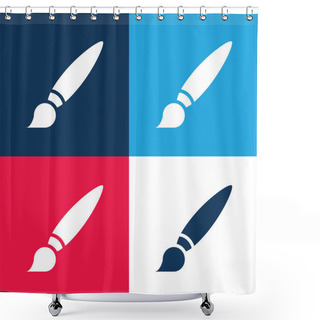 Personality  Big Paint Brush Blue And Red Four Color Minimal Icon Set Shower Curtains