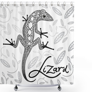 Personality  Lace Lizard In The Background With Decorative Leaves Shower Curtains