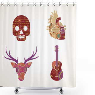 Personality  Collection Of Patterned Bohemian, Tribal Objects, Elements And Icons Shower Curtains