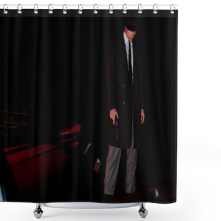 Personality  Handsome Gangster In Hat Standing With Gun Outside  Shower Curtains