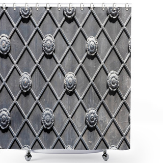 Personality  Close-up View Of Decorative Black Metal Gate Background Shower Curtains