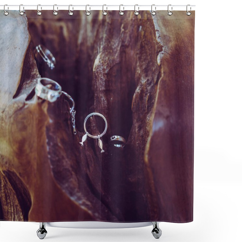 Personality  Close-up Of Beautiful Silver Rings Shower Curtains