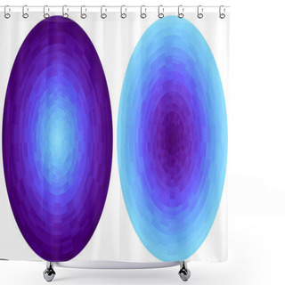 Personality  Set Of 2 Bright Abstract Purple And Cyan Radial Gradient Circles Isolated On White Background. Texture With Circular Pixel Blocks. Vivid Round Mosaic Pattern. Shower Curtains