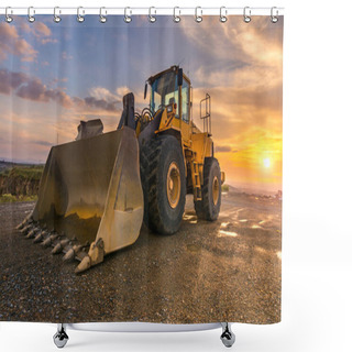 Personality  Hydraulic Hammer And Excavator Building A Road Shower Curtains