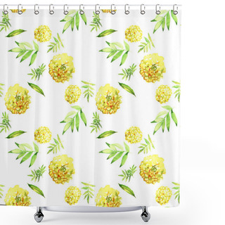 Personality  Yellow Marigold Seamless. Watercolor Illustration. Flower Pattern. Shower Curtains