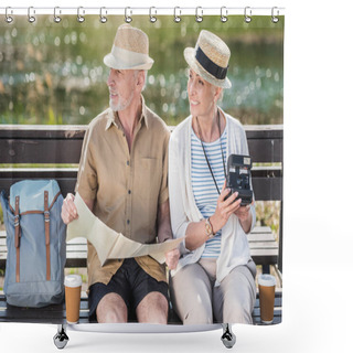 Personality  Senior Couple With Map  Shower Curtains