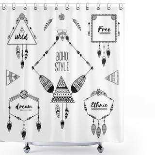 Personality  Set Of Boho Style Frames With Ethnic Elements. Shower Curtains