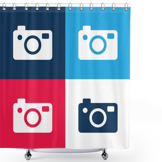 Personality  Big Photo Camera Blue And Red Four Color Minimal Icon Set Shower Curtains