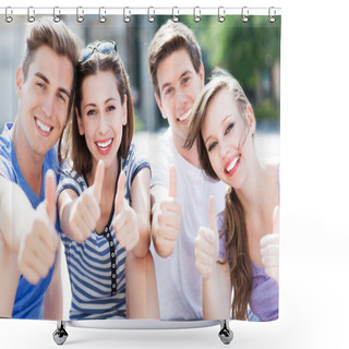 Personality  Young People With Thumbs Up Shower Curtains
