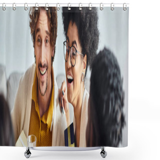 Personality  Joyous Multiracial Family Members Talking To Each Other Smiling And Holding Gifts, Christmas, Banner Shower Curtains