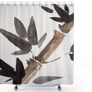 Personality  Japanese Painting With Bamboo And Leaves On White Shower Curtains